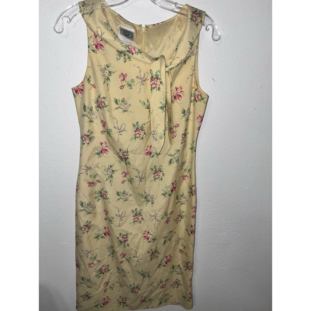 Laura Ashley Vintage Sheath Dress Peter Pan Collar Size 4 100% Silk Pale Yellow